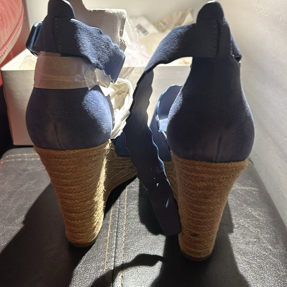 Beautiful Light blue Suede Ankle Strap Espadrille Wedge size 8-1/2 medium - Picture 2 of 10